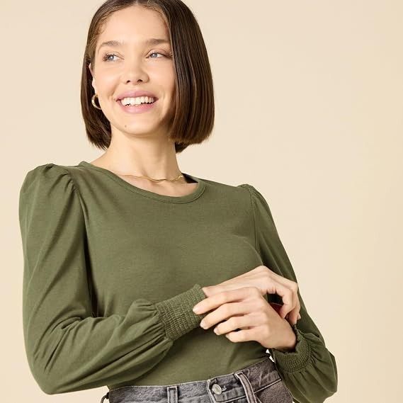 Olive Green Long Sleeve Top image 4